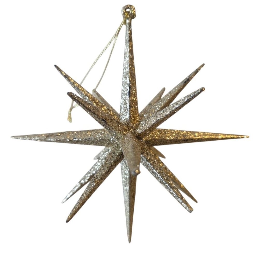 Gold Pointed Ornament Skinny Christmas Decor Glittery Sparkly 16 Points 6"